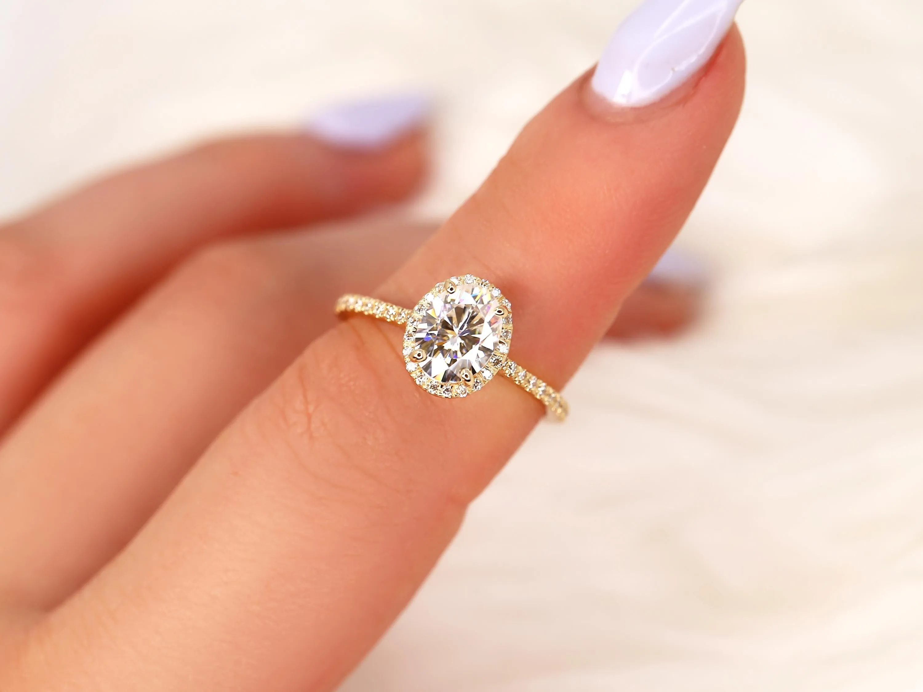 1.50ct Rebecca 8x6mm 14kt WHITE Gold Moissanite Diamond Oval Halo Ring