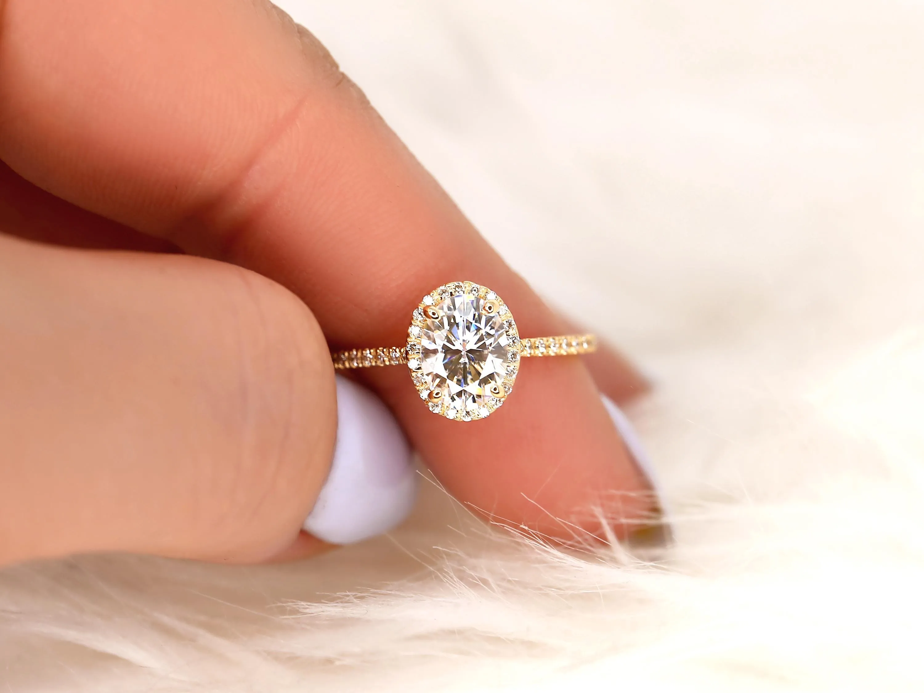 1.50ct Rebecca 8x6mm 14kt WHITE Gold Moissanite Diamond Oval Halo Ring