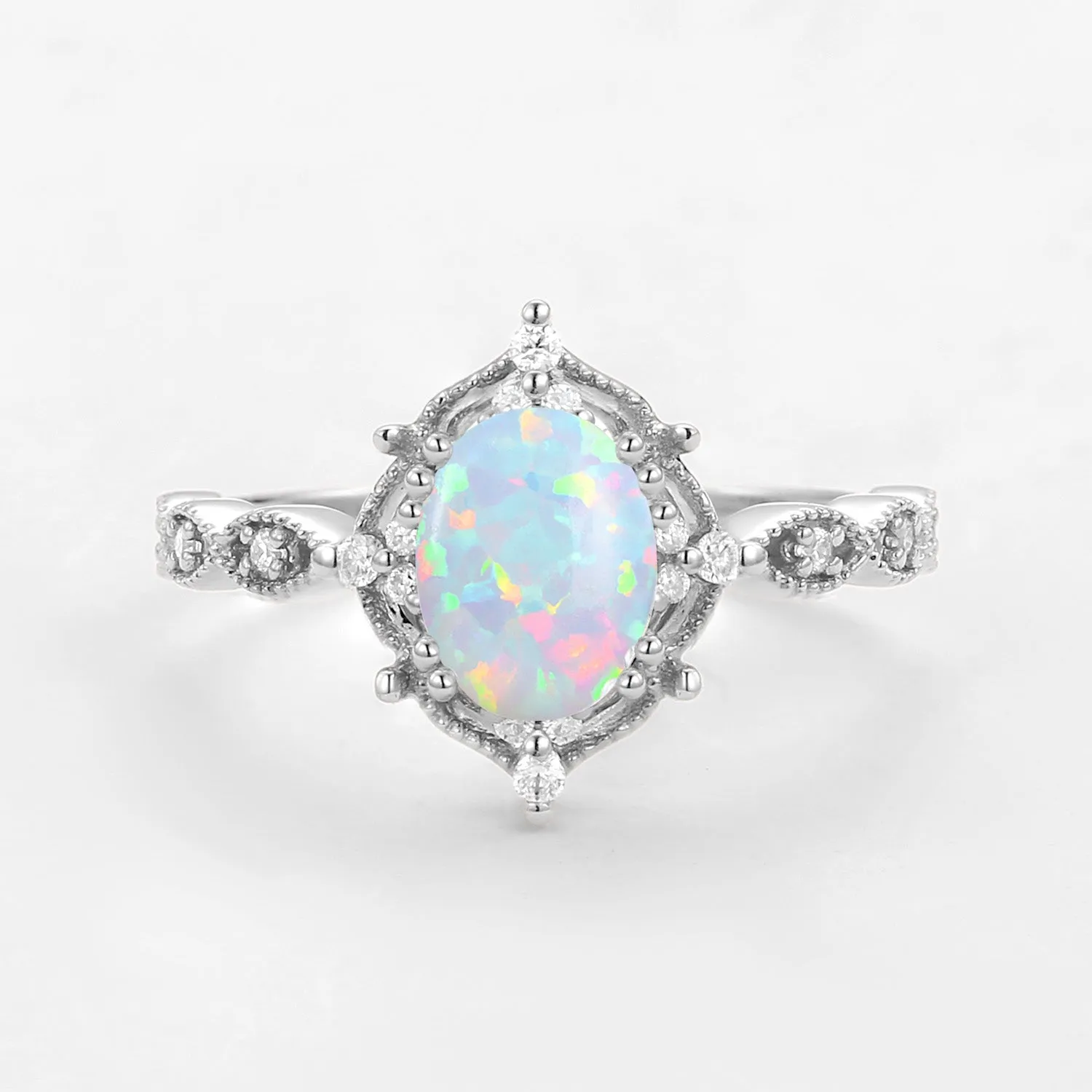 1.5ct Lab Opal Signature Vintage Engagement Ring - The ‘Charlotte’ Ring