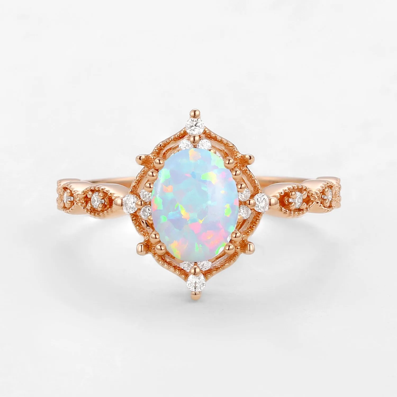 1.5ct Lab Opal Signature Vintage Engagement Ring - The ‘Charlotte’ Ring