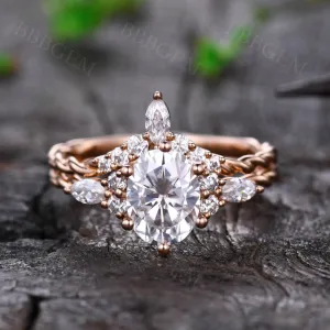 1.5CT Oval Cut Moissanite Promise Ring Curved Moissanite Matching Band