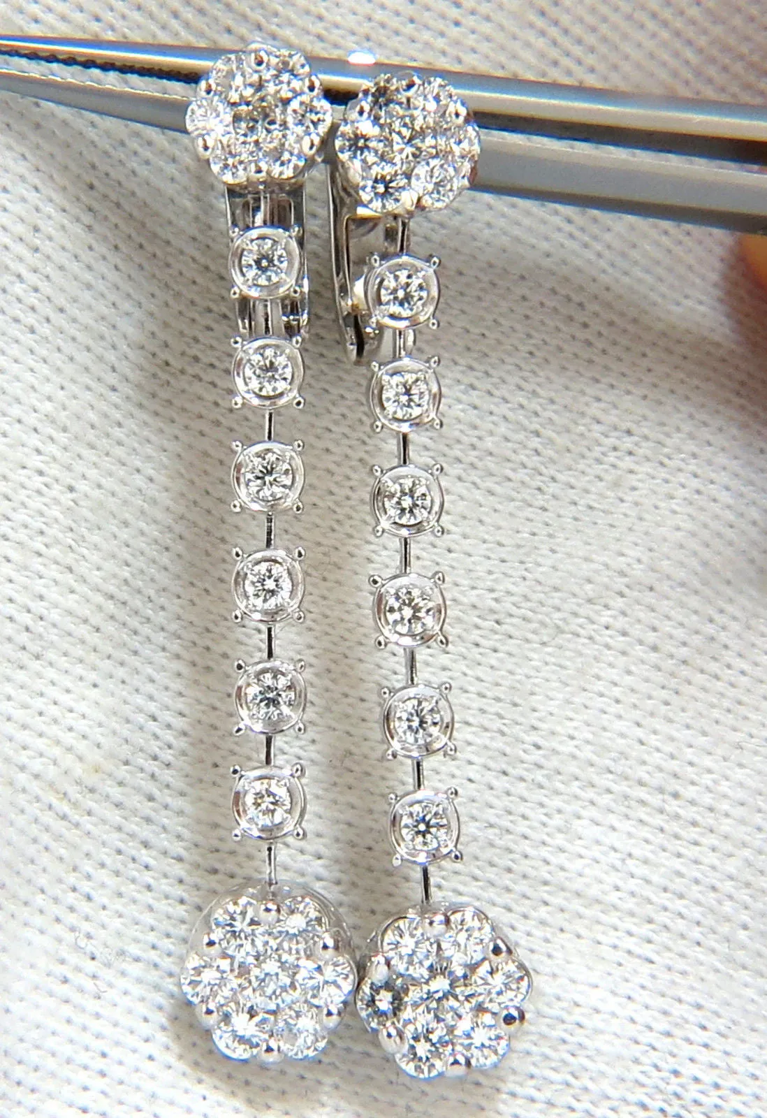 1.70ct NATURAL ROUND DIAMONDS FLOATING CLUSTER DANGLE EARRINGS OMEGA