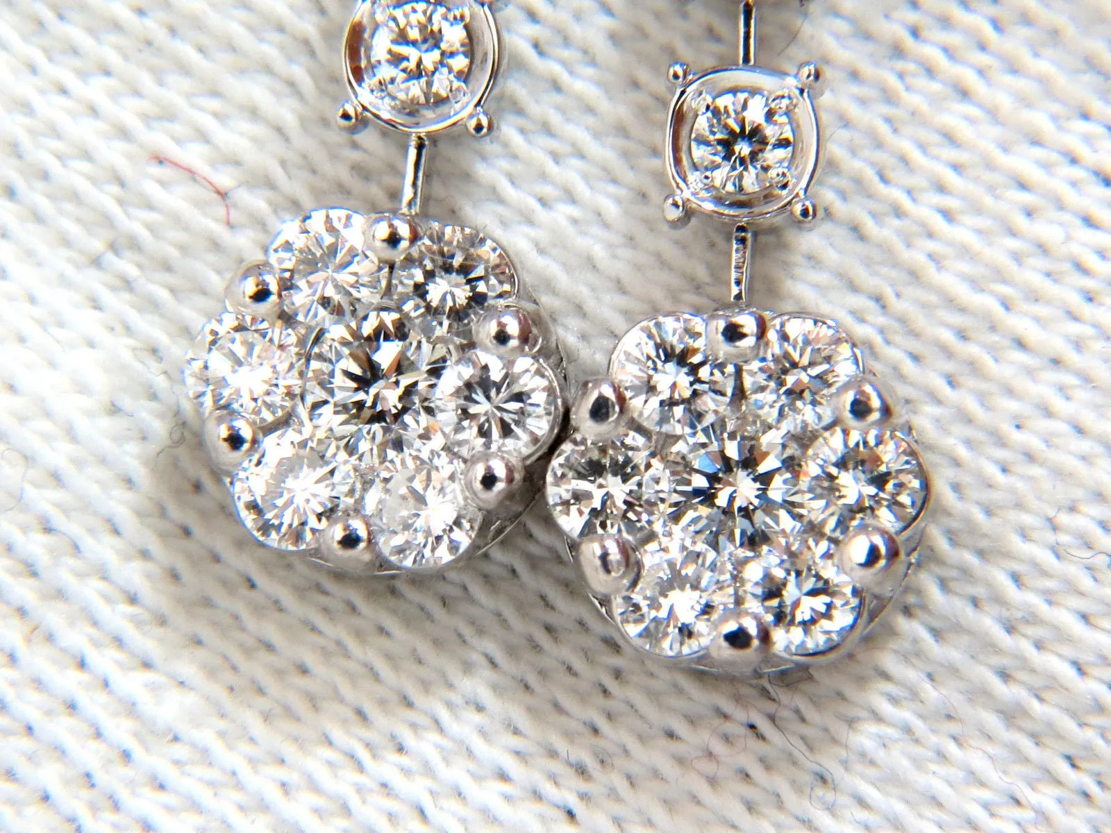 1.70ct NATURAL ROUND DIAMONDS FLOATING CLUSTER DANGLE EARRINGS OMEGA