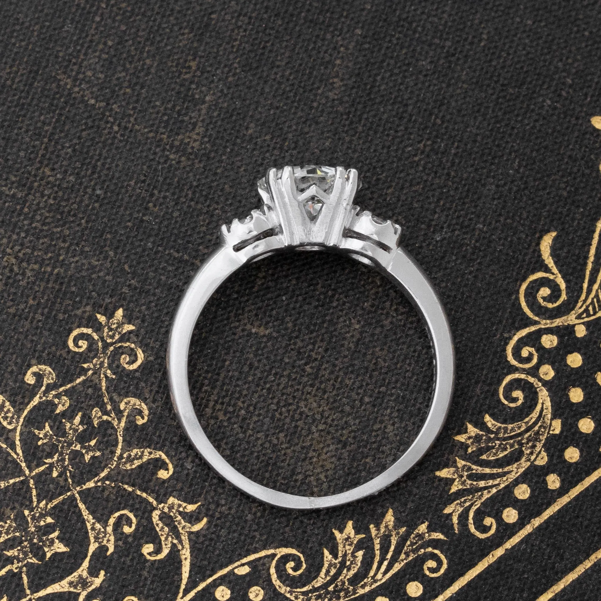 1.71ctw Transitional Cut Diamond Vintage Trilogy Ring, GIA I VS2