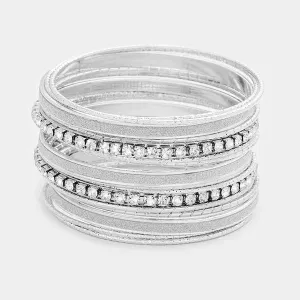 17PCS - Rhinestone Silver Metal Bangle Bracelets