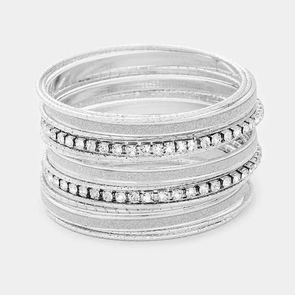 17PCS - Rhinestone Silver Metal Bangle Bracelets