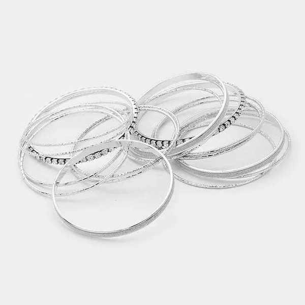 17PCS - Rhinestone Silver Metal Bangle Bracelets