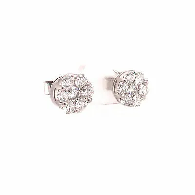 18K Diamond Cluster Earrings White Gold