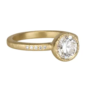 18K Gold "Tea-Cup" Bezel-Set Lab-Grown Diamond Ring with Pave Diamonds