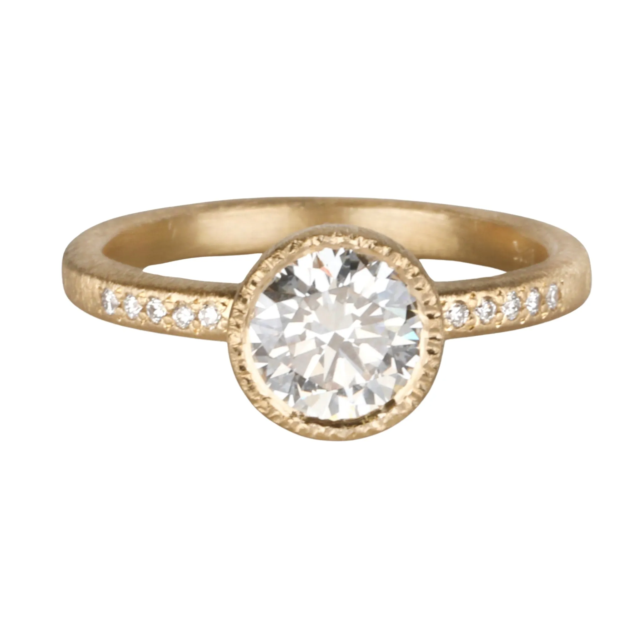 18K Gold "Tea-Cup" Bezel-Set Lab-Grown Diamond Ring with Pave Diamonds
