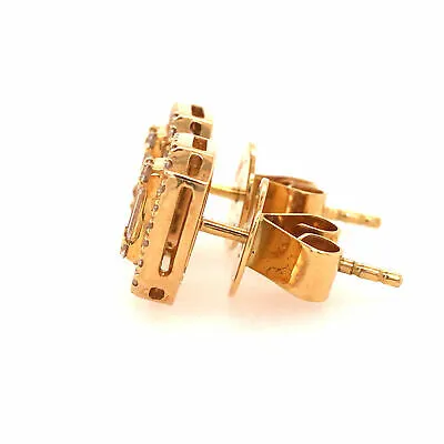 18K Round and Baguette Diamond Cluster Halo Earrings Yellow Gold