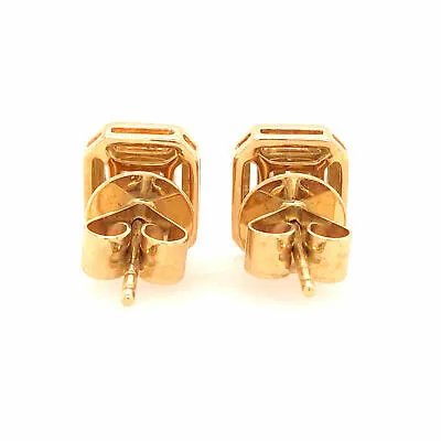 18K Round and Baguette Diamond Cluster Halo Earrings Yellow Gold