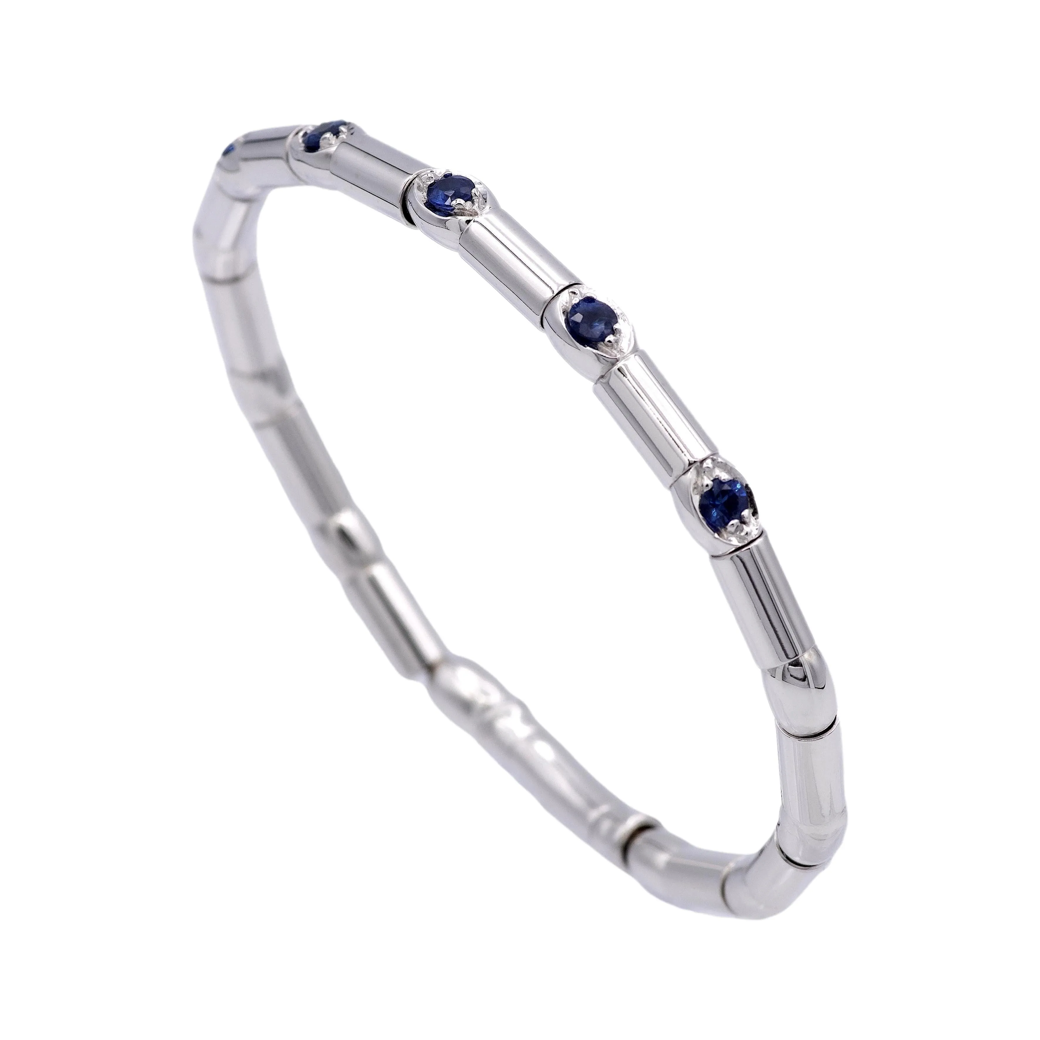 18K White Gold 5 Stone .50ct Sapphire Bangle Bracelet