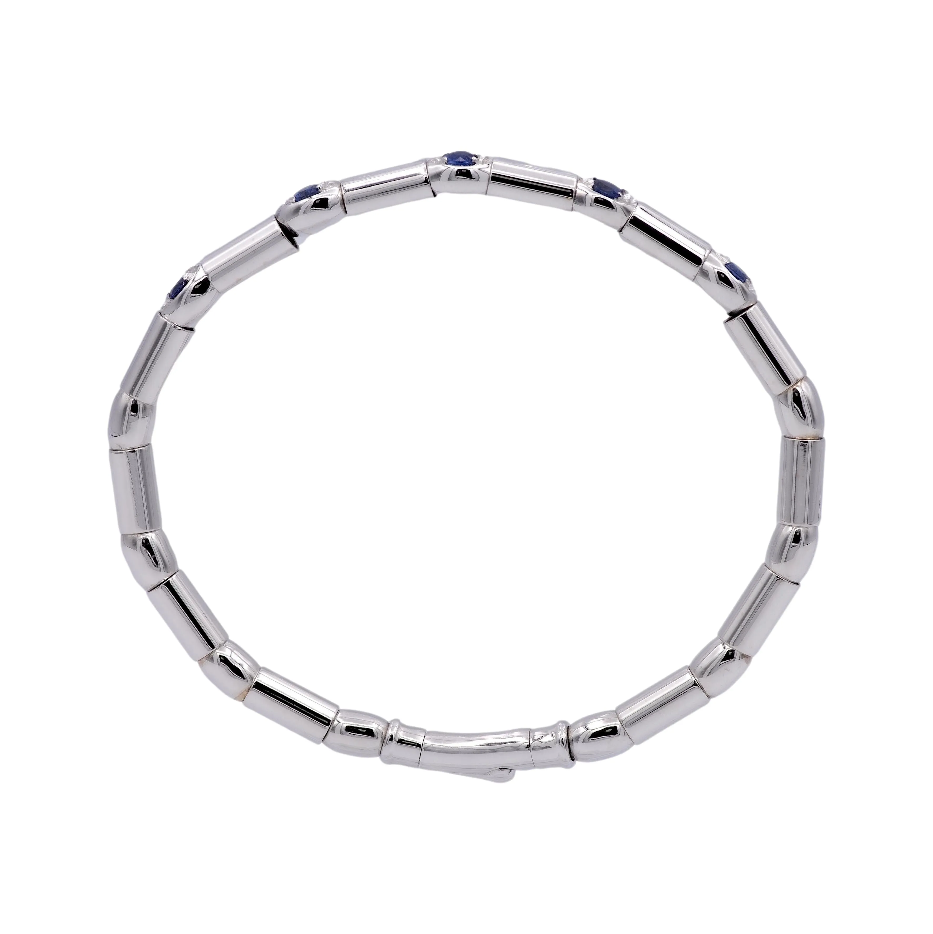 18K White Gold 5 Stone .50ct Sapphire Bangle Bracelet