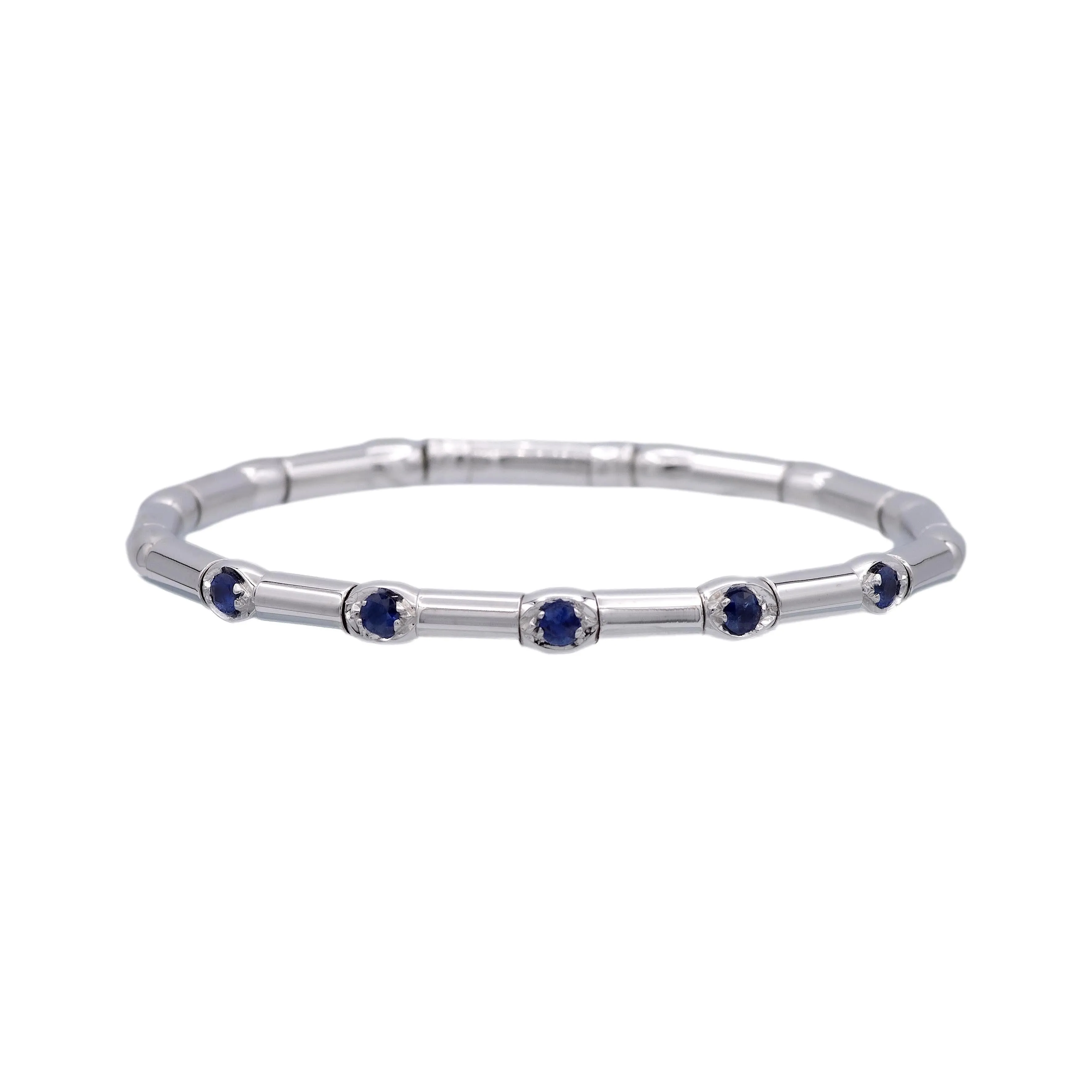 18K White Gold 5 Stone .50ct Sapphire Bangle Bracelet