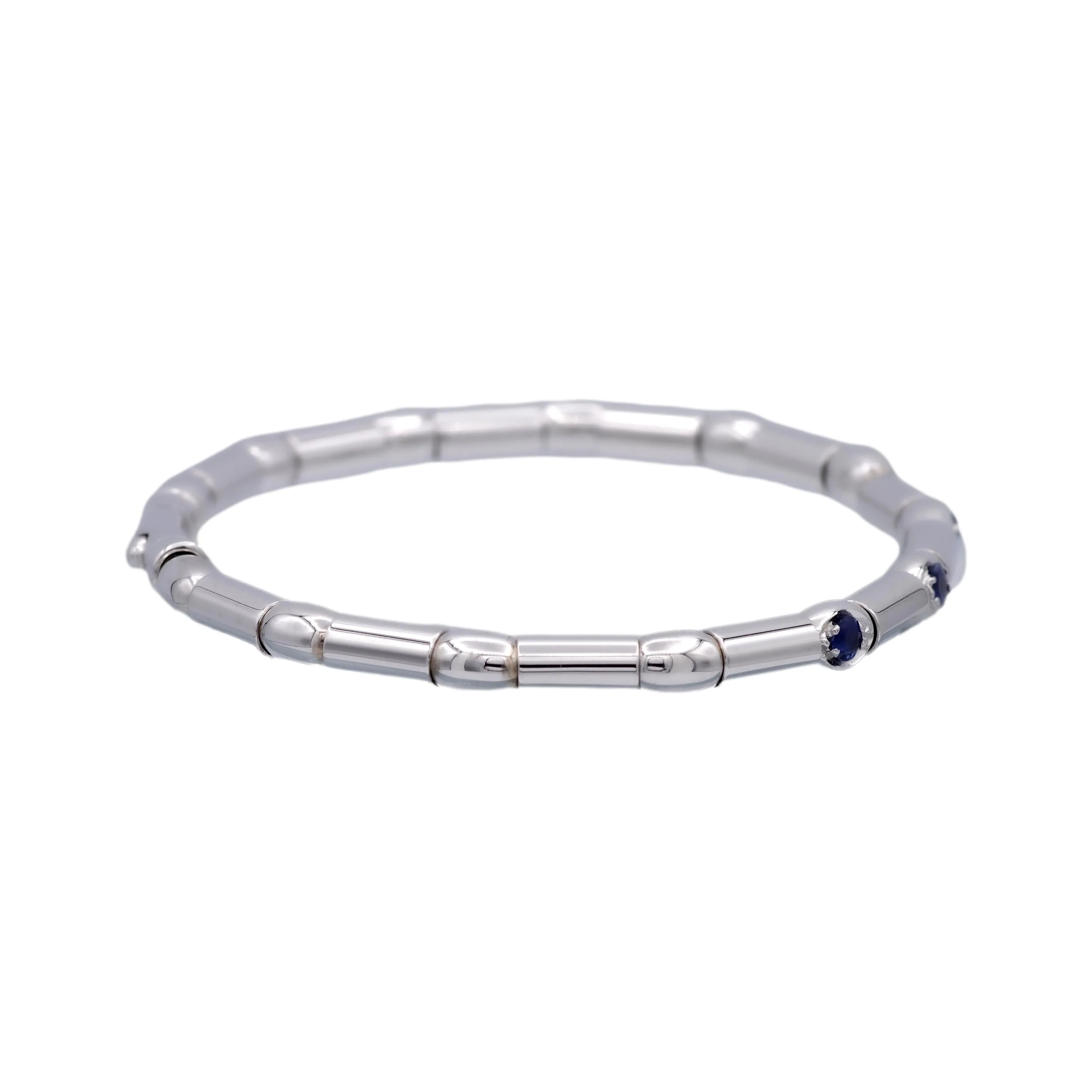 18K White Gold 5 Stone .50ct Sapphire Bangle Bracelet