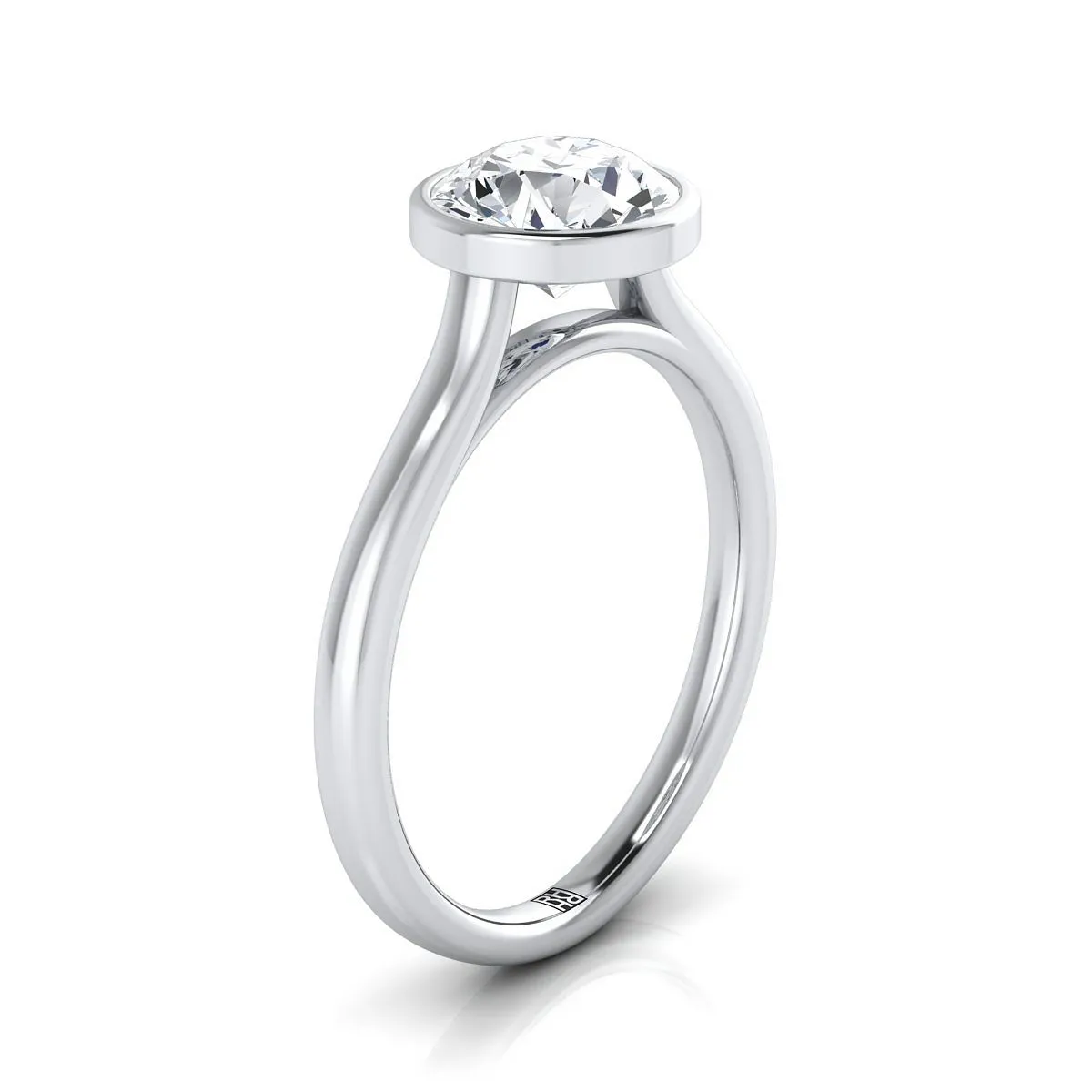 18K White Gold Round Brilliant Pink Sapphire Simple Bezel Solitaire Engagement Ring