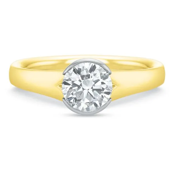18K Yellow Gold HALF-BEZEL Diamond SOLITAIRE Engagement Ring MOUNTING (Setting Only)