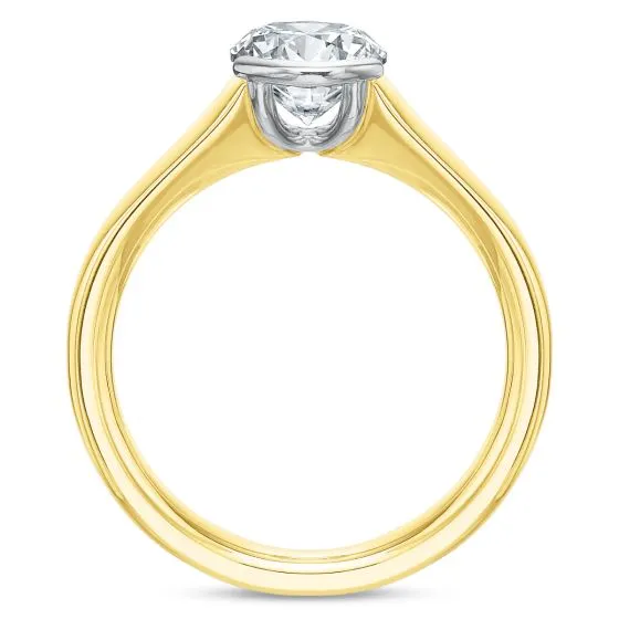 18K Yellow Gold HALF-BEZEL Diamond SOLITAIRE Engagement Ring MOUNTING (Setting Only)