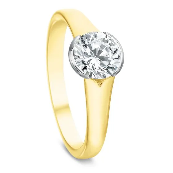 18K Yellow Gold HALF-BEZEL Diamond SOLITAIRE Engagement Ring MOUNTING (Setting Only)