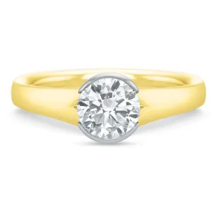 18K Yellow Gold HALF-BEZEL Diamond SOLITAIRE Engagement Ring MOUNTING (Setting Only)