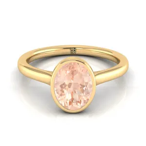 18K Yellow Gold Oval Morganite Simple Bezel Solitaire Engagement Ring