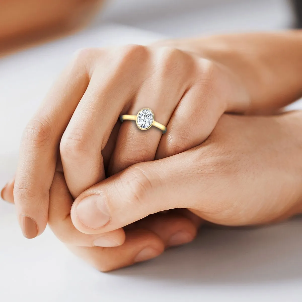 18K Yellow Gold Oval Morganite Simple Bezel Solitaire Engagement Ring