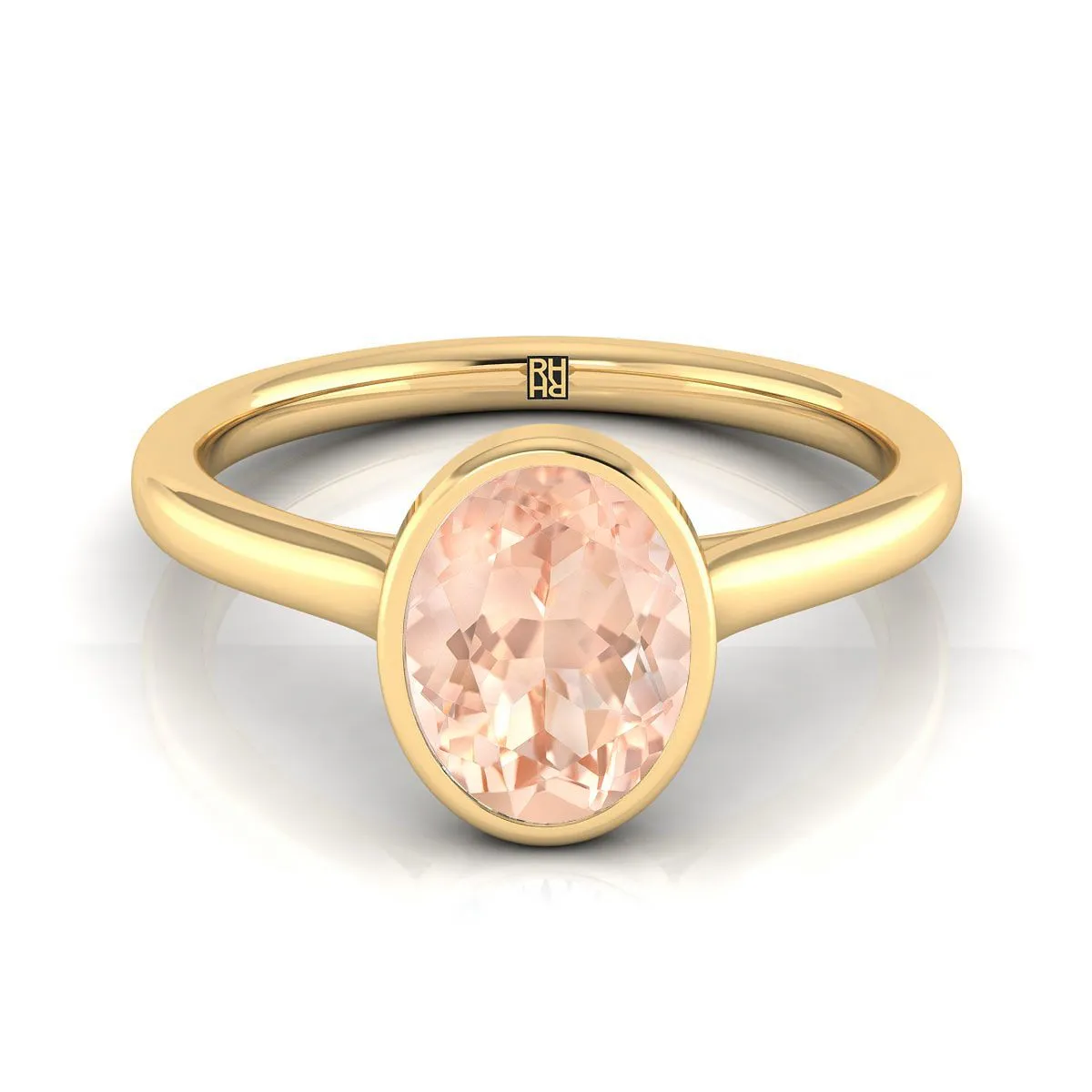 18K Yellow Gold Oval Morganite Simple Bezel Solitaire Engagement Ring