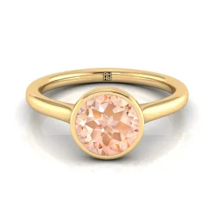 18K Yellow Gold Round Brilliant Morganite Simple Bezel Solitaire Engagement Ring