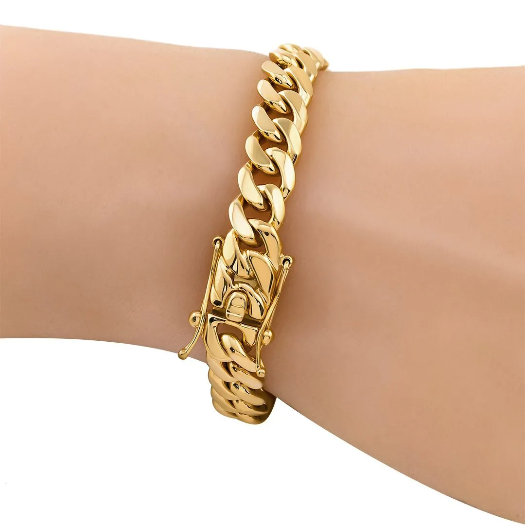 18K Yellow Solid Gold Miami Cuban Link Bracelet 11 mm