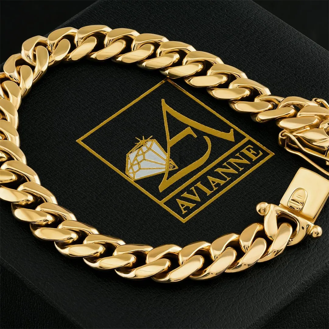 18K Yellow Solid Gold Miami Cuban Link Bracelet 11 mm