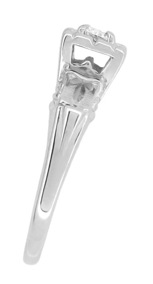 1940's Mid Century Illusion Vintage Solitaire Diamond Engagement Ring in 14 Karat White Gold