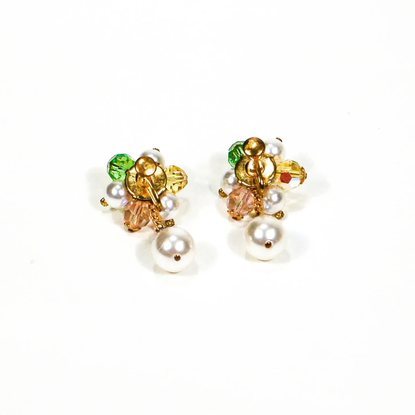 1960's Pastel Crystal and Pearl Necklace and Earrings Set