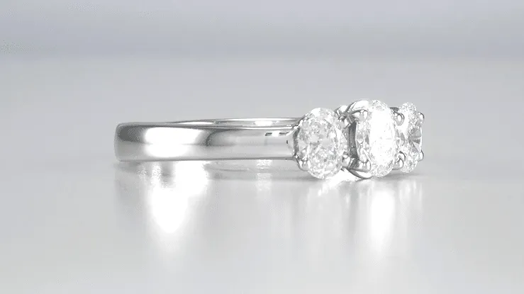 1980's Vintage Trio Oval Diamonds Engagement Ring in 14 Karat White Gold