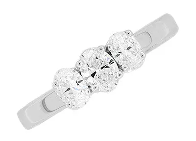 1980's Vintage Trio Oval Diamonds Engagement Ring in 14 Karat White Gold