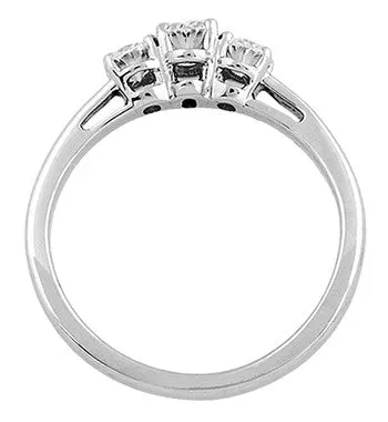 1980's Vintage Trio Oval Diamonds Engagement Ring in 14 Karat White Gold