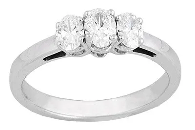 1980's Vintage Trio Oval Diamonds Engagement Ring in 14 Karat White Gold