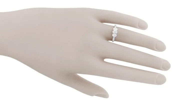 1980's Vintage Trio Oval Diamonds Engagement Ring in 14 Karat White Gold