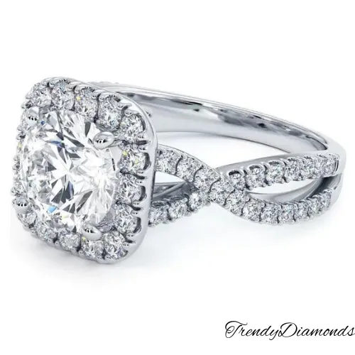 2 Carat Round Brilliant Infinity Twist Square Halo