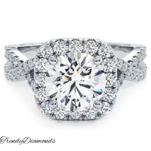 2 Carat Round Brilliant Infinity Twist Square Halo