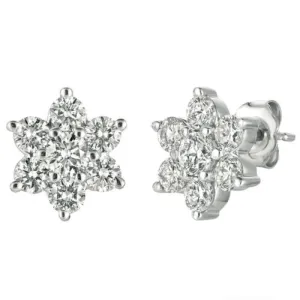 2.00 Carat Natural Diamond Cluster Flower Star Earrings G SI 14K White Gold
