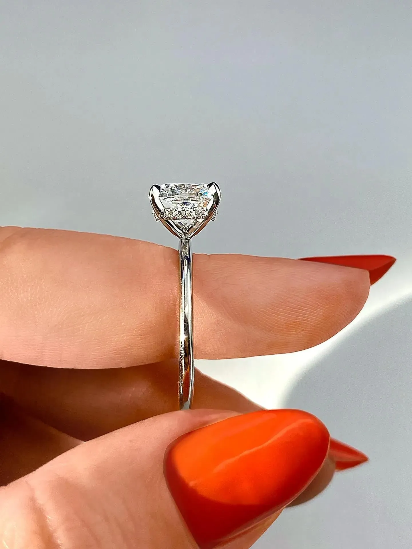 2.15 CT Cushion Hidden Halo Moissanite Engagement Ring