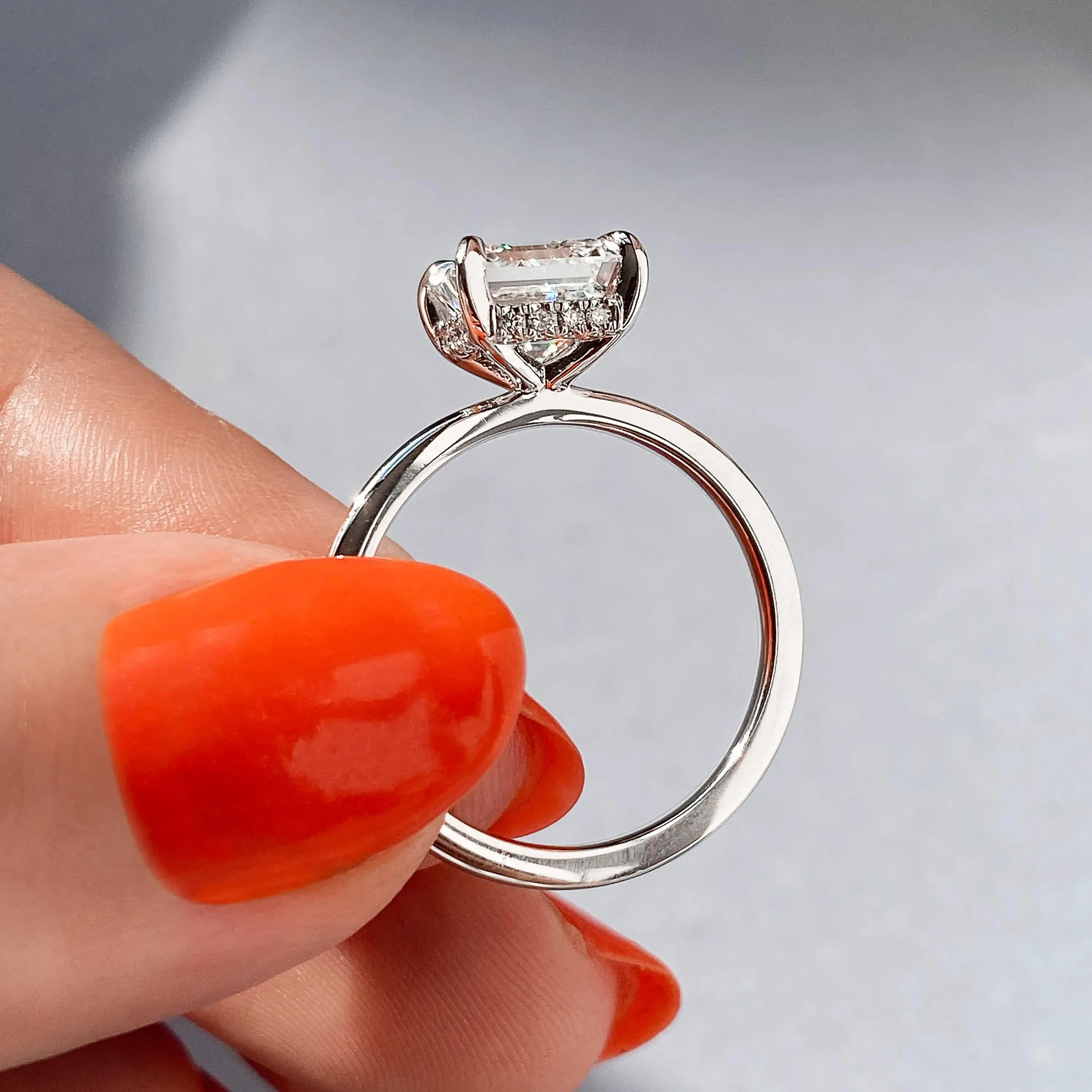 2.15 CT Cushion Hidden Halo Moissanite Engagement Ring