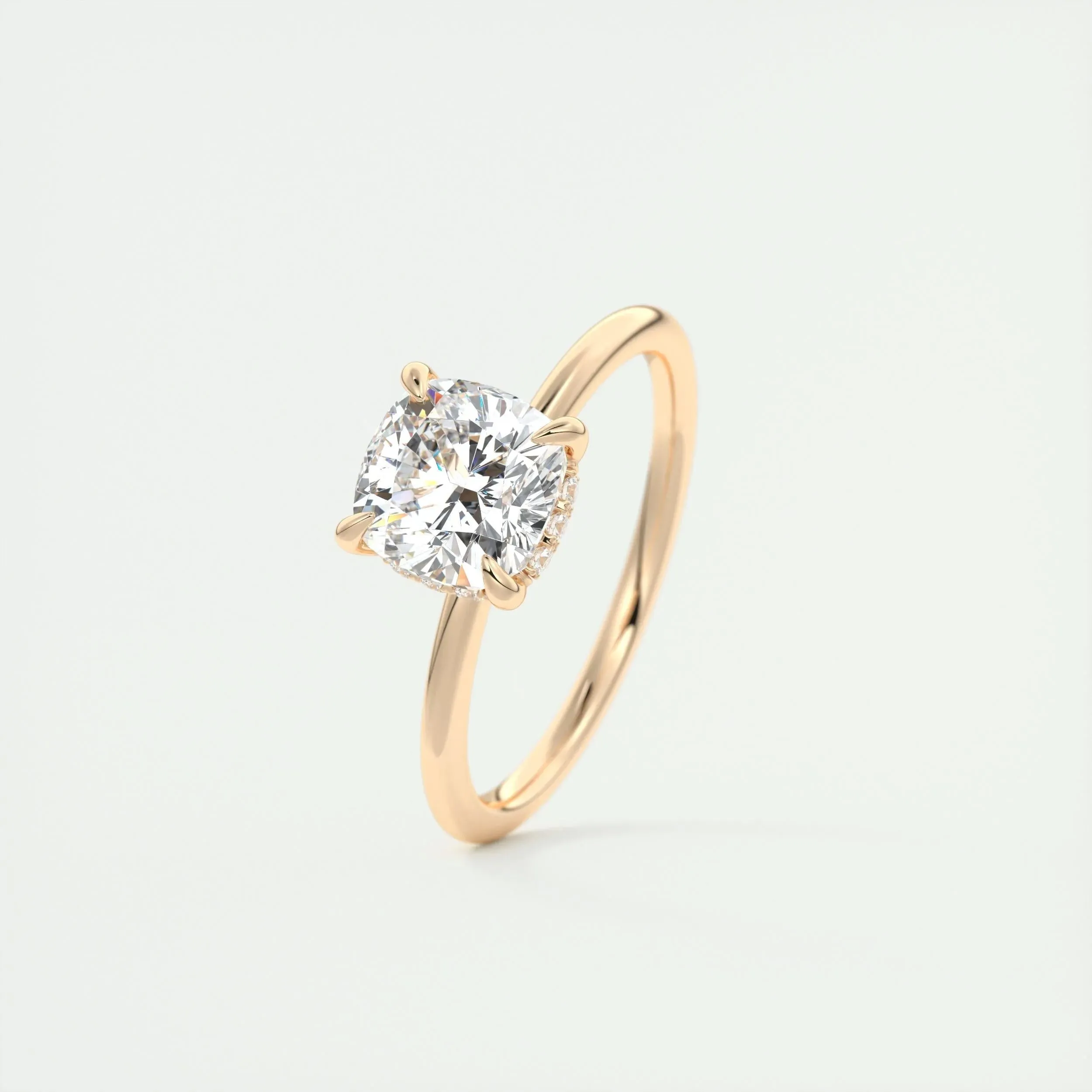 2.15 CT Cushion Hidden Halo Moissanite Engagement Ring