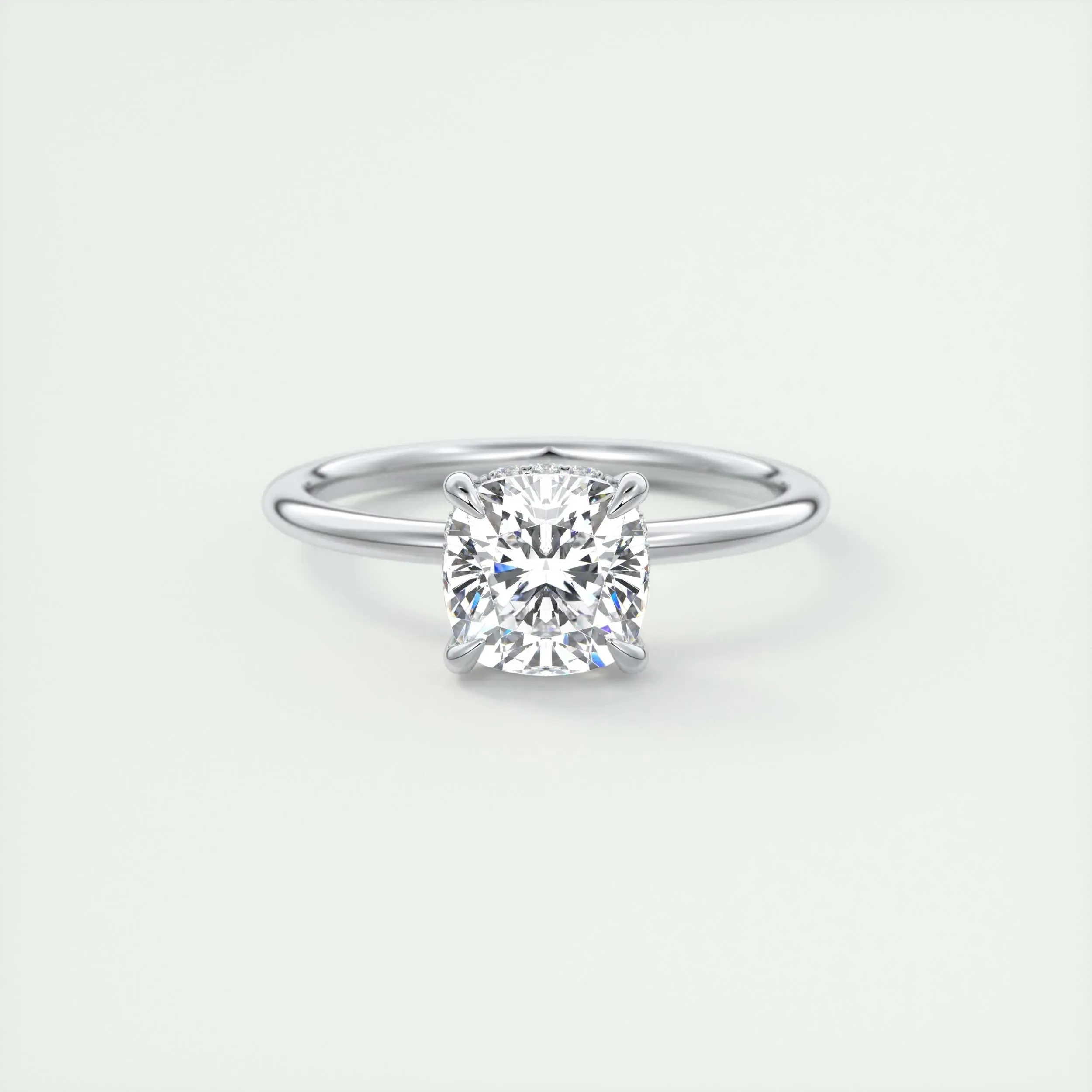 2.15 CT Cushion Hidden Halo Moissanite Engagement Ring