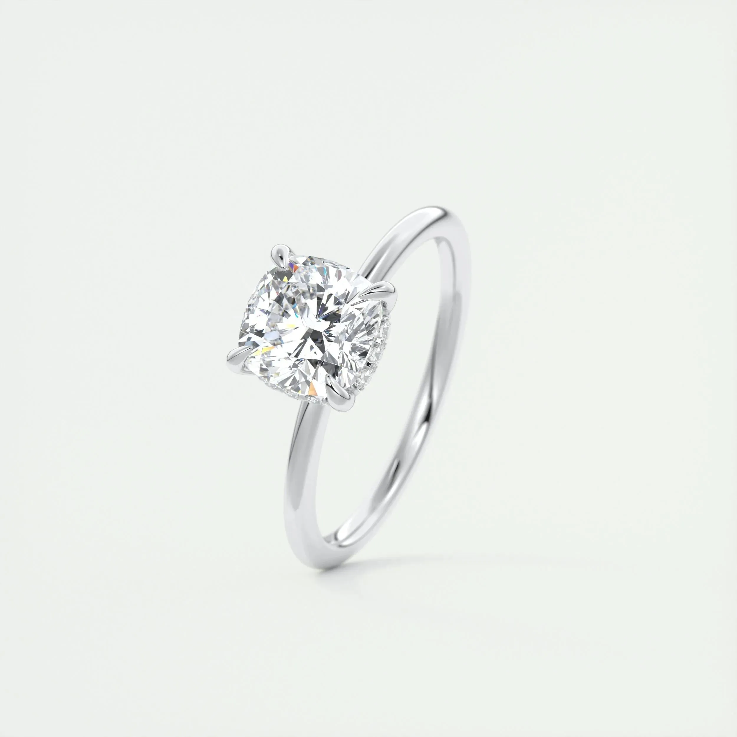 2.15 CT Cushion Hidden Halo Moissanite Engagement Ring