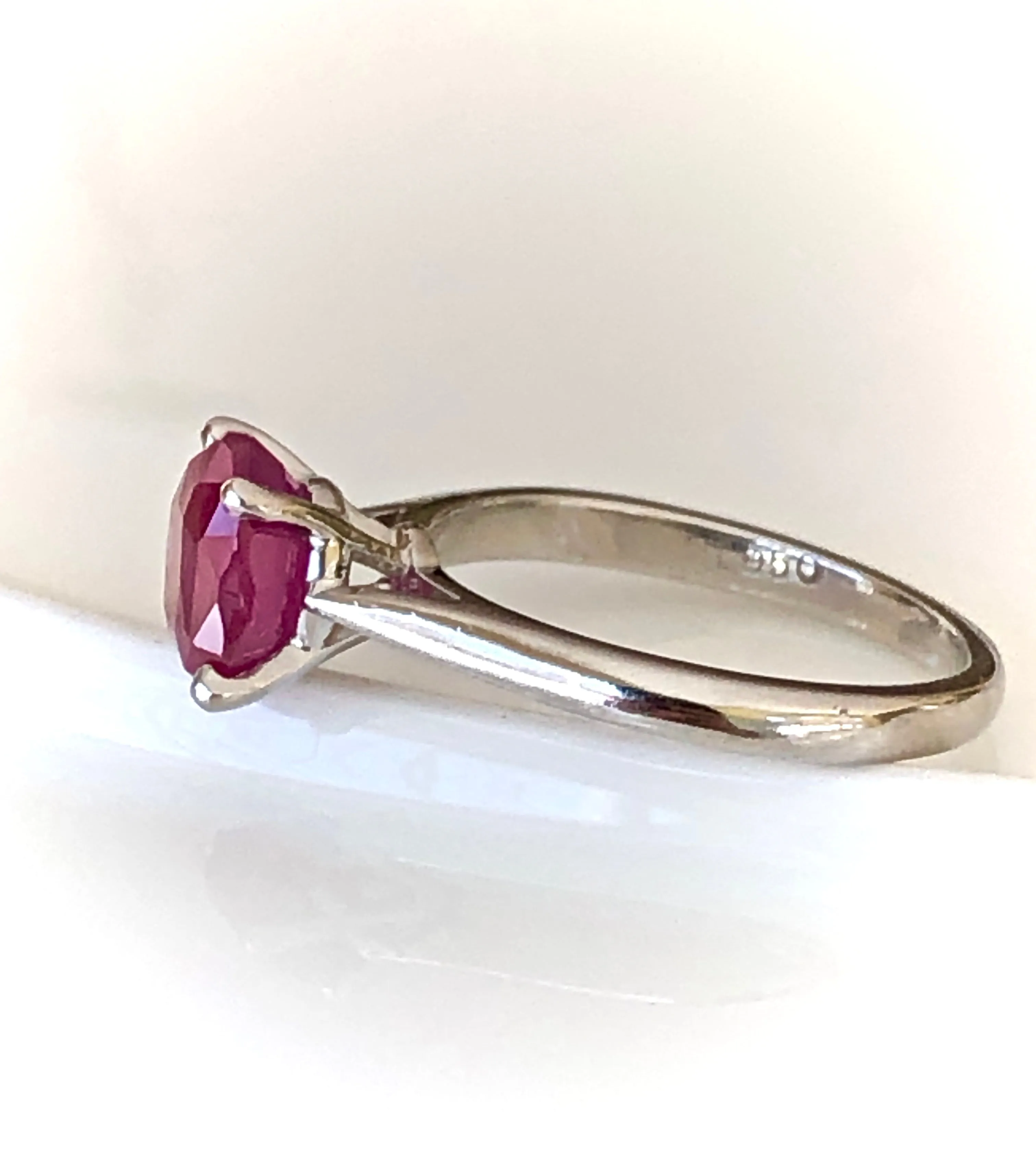 2.48 Carat Certified Untreated Ruby Engagement Solitaire Ring Platinum