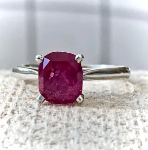 2.48 Carat Certified Untreated Ruby Engagement Solitaire Ring Platinum