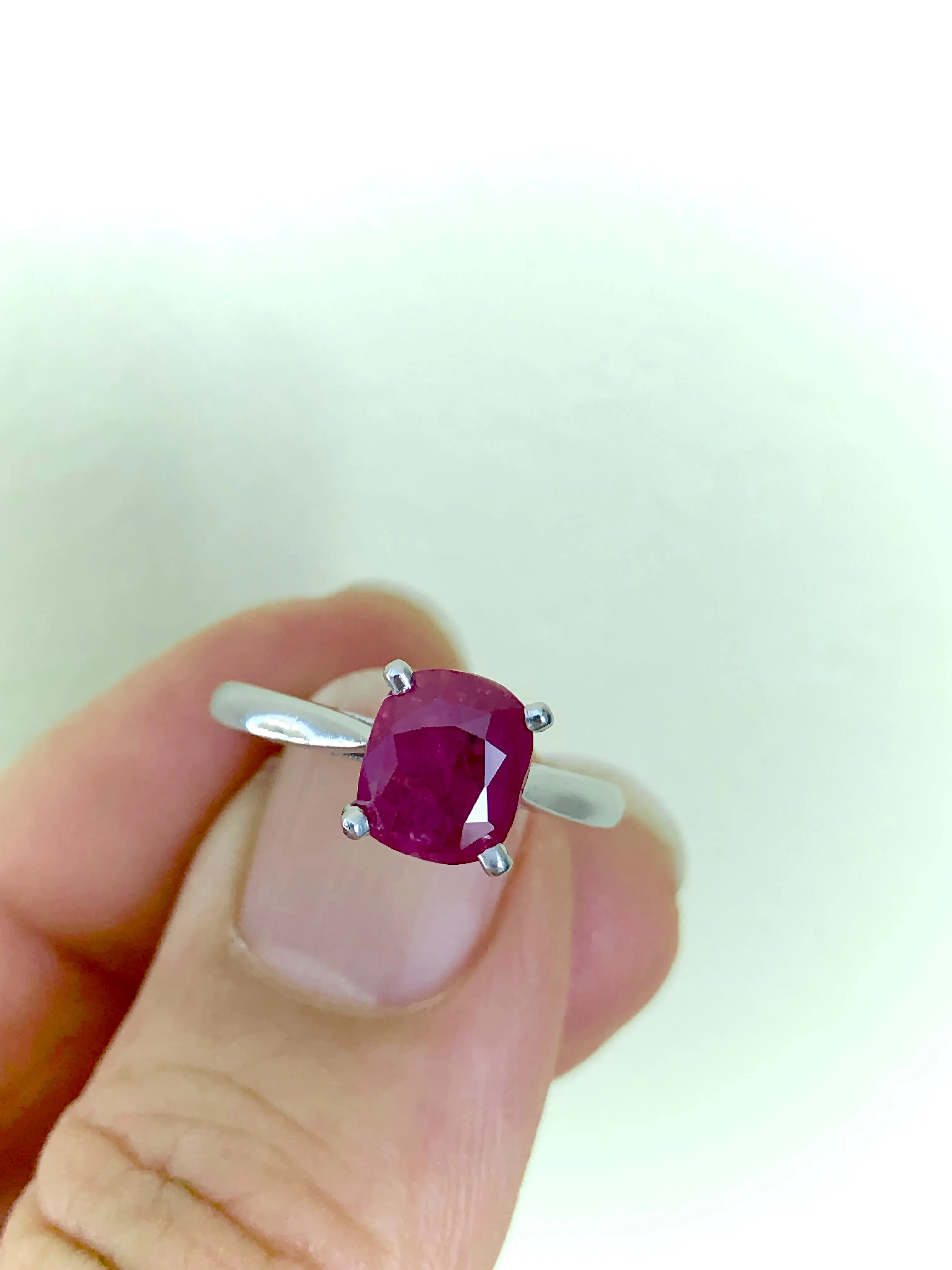 2.48 Carat Certified Untreated Ruby Engagement Solitaire Ring Platinum