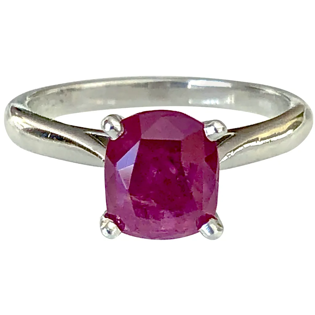 2.48 Carat Certified Untreated Ruby Engagement Solitaire Ring Platinum